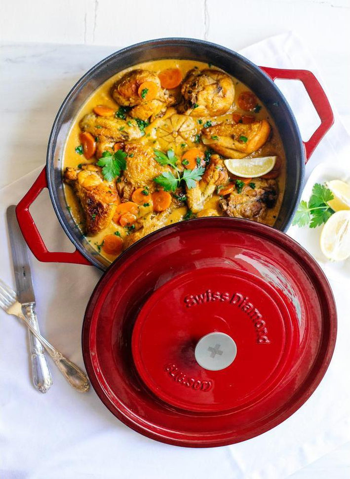 Swiss Diamond - 12.5" Enameled Cast Iron Shallow Casserole (32 cm) Rubis Rouge - PC932cR