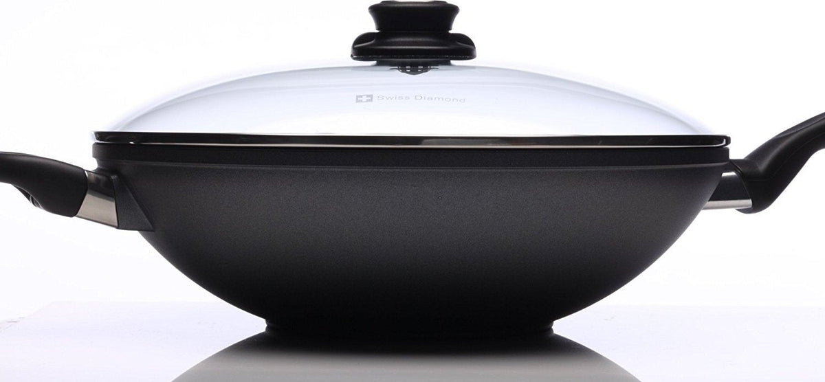 Swiss Diamond - 12.5" Induction Nonstick Wok with Lid & Rack - 61132ic