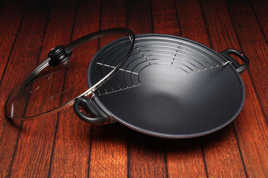 Swiss Diamond - 14" Induction Nonstick Wok with Lid & Rack - 61136ic