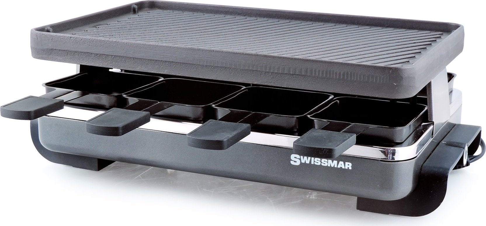 Swissmar - Anthracite Raclette Party Grill with Reversible Cast Iron Grill Plate - KF-77040
