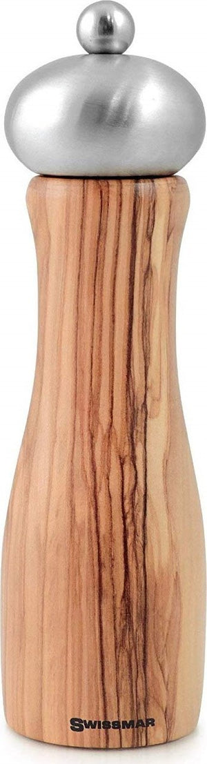 Swissmar - Classic Belle 8" Olive Wood Pepper Mill with Stainless Steel Top - SMP2006ST