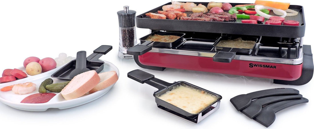 Swissmar - Red Raclette Party Grill with Reversible Cast Aluminum Non-Stick Grill Plate - KF-77041
