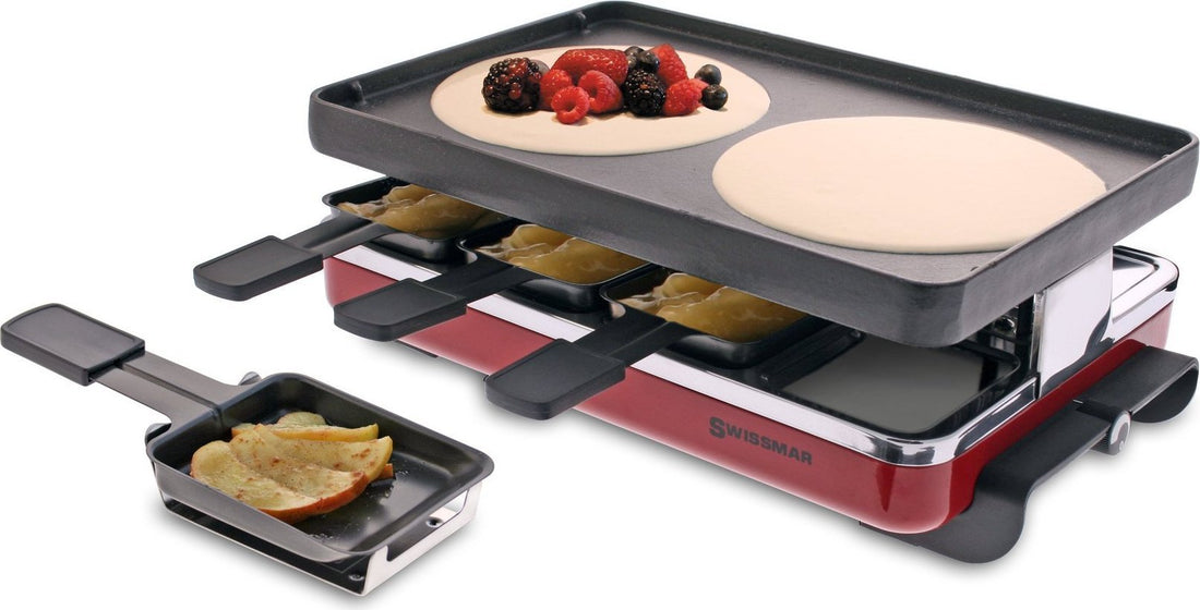Swissmar - Red Raclette Party Grill with Reversible Cast Iron Grill Plate - KF-77046
