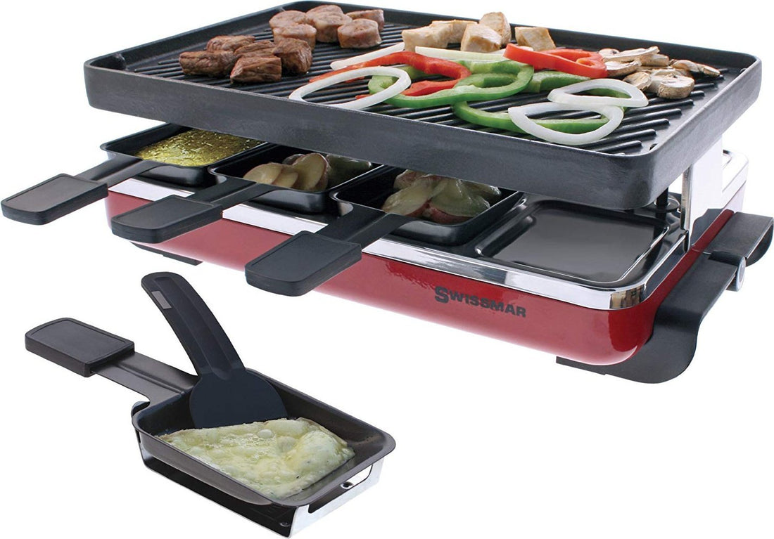 Swissmar - Red Raclette Party Grill with Reversible Cast Iron Grill Plate - KF-77046