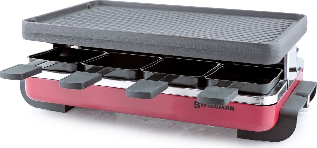 Swissmar - Red Raclette Party Grill with Reversible Cast Iron Grill Plate - KF-77046