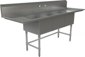 Tarrison - 102" Sink with 3 Compartments & Left & Right Drainboards - PS3-18LR-24