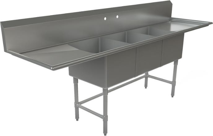 Tarrison - 102" Sink with 3 Compartments & Left & Right Drainboards - PS3-21LR-24