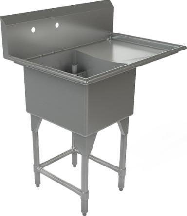 Tarrison - 39" 16 Gauge Stainless Steel Sink with One Compartment & Right Drain Board - CDS1-18R-16