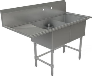 Tarrison - 57" 16 Gauge Stainless Steel Sink with Two Compartments & Left Drain Board - CDS2-18L-16