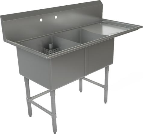 Tarrison - 57" 16 Gauge Stainless Steel Sink with Two Compartments & Right Drain Board - CDS2-18R-16