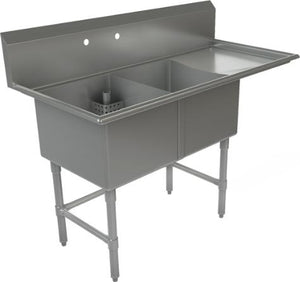 Tarrison - 57" 18 Gauge Stainless Steel Sink with Two Compartments & Right Drain Board - CDS2-18R