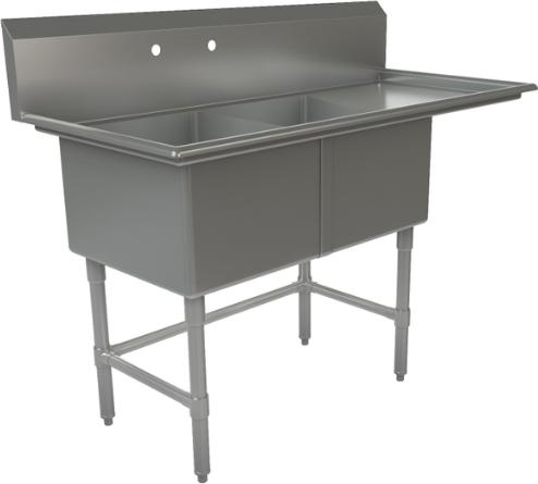 Tarrison - 57" Sink with 2 Compartments & Right Drainboard - PS2-18R