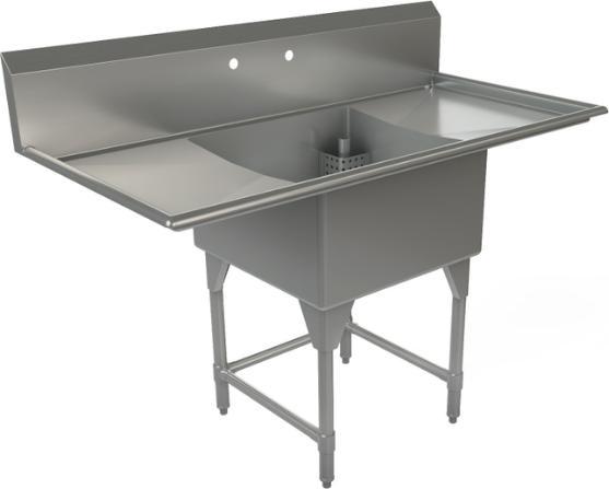 Tarrison - 60" 16 Gauge Stainless Steel Sink with One Compartment & Left & Right Drain Boards - CDS1-24LR-16