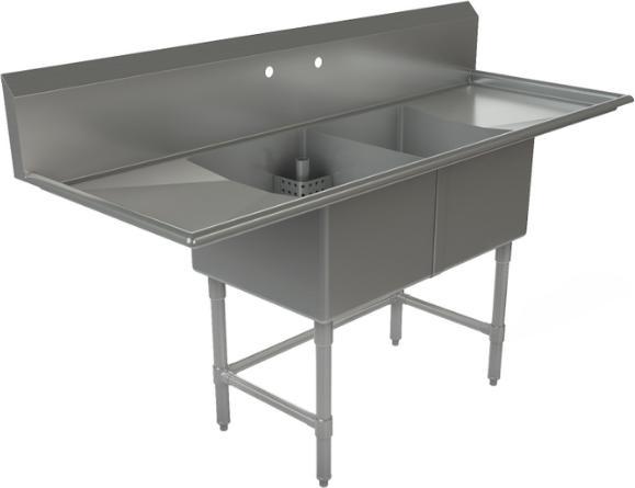 Tarrison - 72" 16 Gauge Stainless Steel Sink with Two Compartments & Left & Right Drain Boards - CDS2-18LR-16