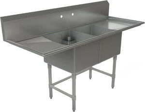 Tarrison - 72" 18 Gauge Stainless Steel Sink with Two Compartments & Left & Right Drain Boards - CDS2-18LR