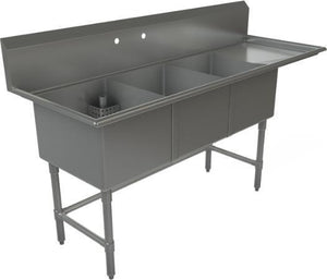 Tarrison - 75" 16 Gauge Stainless Steel Sink with Three Compartments & Right Drainboard - CDS3-18R-16