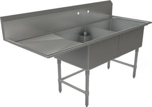 Tarrison - 75" 16 Gauge Stainless Steel Sink with Two Compartments & Left Drainboard - CDS2-24L-16