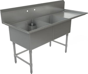 Tarrison - 75" 16 Gauge Stainless Steel Sink with Two Compartments & Right Drainboards - CDS2-24R-16
