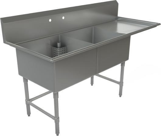 Tarrison - 75" 18 Gauge Stainless Steel Sink with Two Compartments & Right Drainboards - CDS2-24R