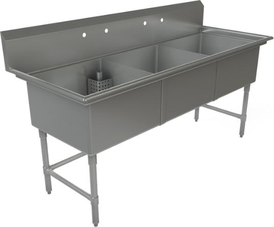 Tarrison - 78" 18 Gauge Stainless Steel Sink with Three Compartments - CDS3-24