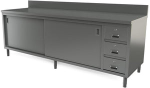 Tarrison - 84" x 30" Servery Work Table with Drawers, Sliding Doors & Blacksplash - C3084BD