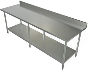 Tarrison - 84" x 30" Work Table with Galvanized Steel Undershelf & 4" Backsplash - WT4BS-3084