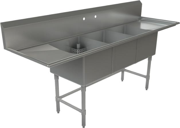 Tarrison - 90" 16 Gauge Stainless Steel Sink with Three Compartments & Left & Right Drainboards - CDS3-18LR-16