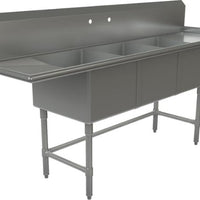 Tarrison - 90" Sink with 3 Compartments & Left & Right Drainboards - PS3-21LR