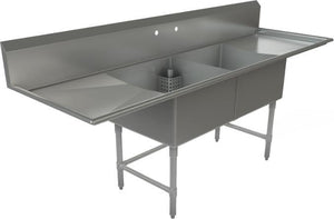Tarrison - 96" 16 Gauge Stainless Steel Sink with Two Compartments & Left & Right Drainboards - CDS2-24LR-16