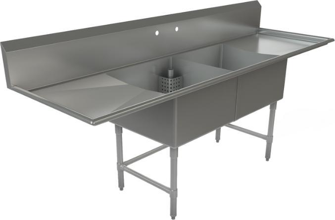 Tarrison - 96" 18 Gauge Stainless Steel Sink with Two Compartments & Left & Right Drainboards - CDS2-24LR