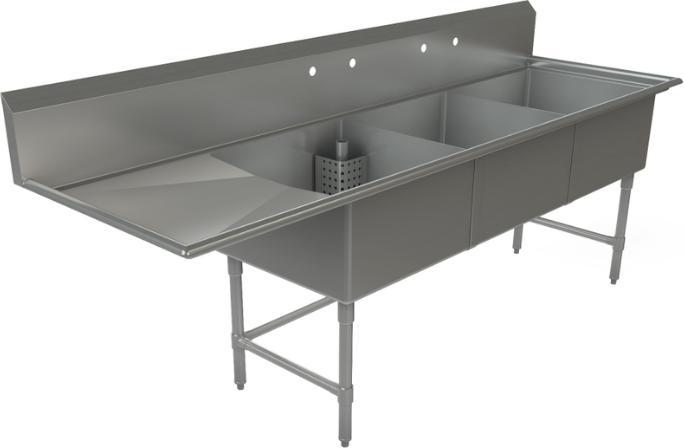 Tarrison - 99" 18 Gauge Stainless Steel Sink with Three Compartments & Left Drainboard - CDS3-24L