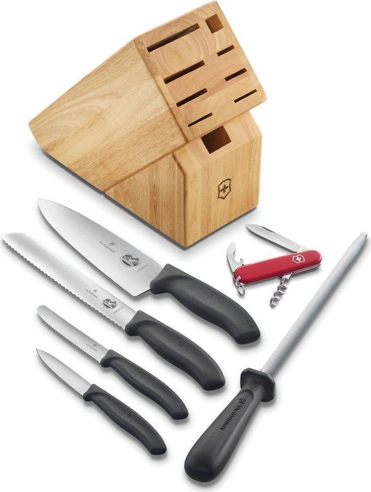 Victorinox - 7 Piece Swiss Classic Block Set with Waiter Pocket Knife - 6.7600.7-X2